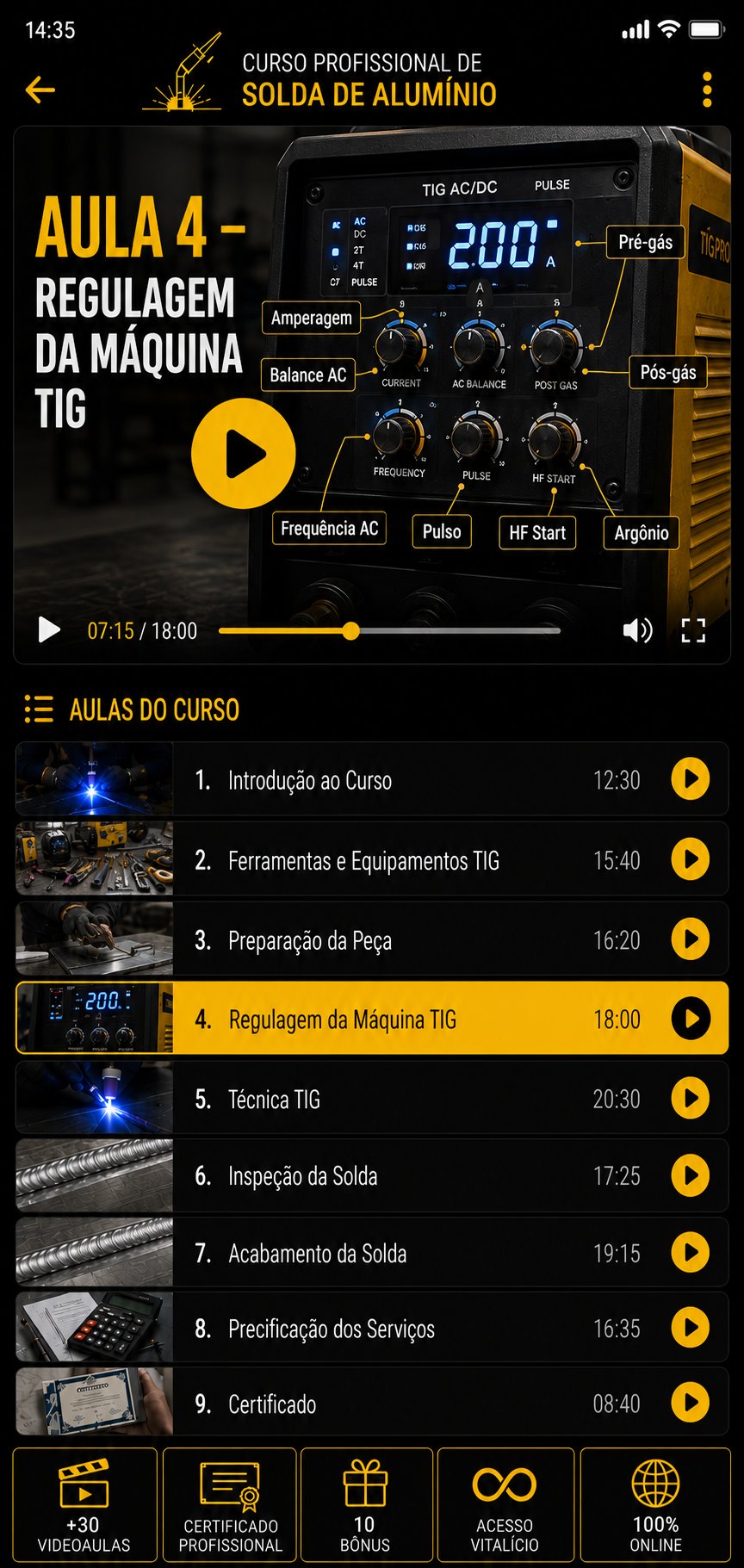 Aula 4 — Regulagem da máquina TIG